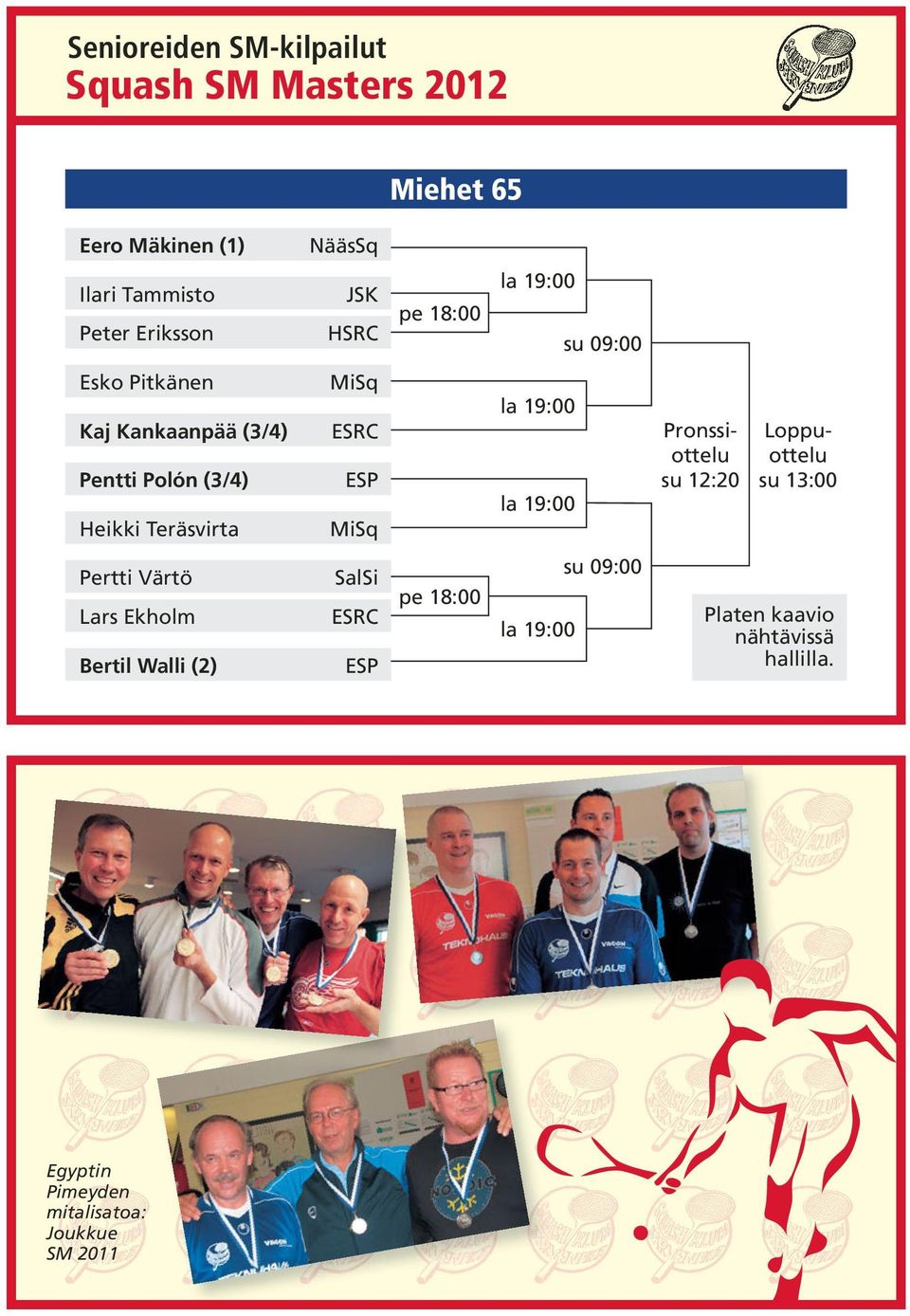 ESP MiSq la 19:00 la 19:00 Pronssiottelu su 12:20 Loppuottelu su 13:00 Pertti Värtö Lars Ekholm Bertil Walli (2)