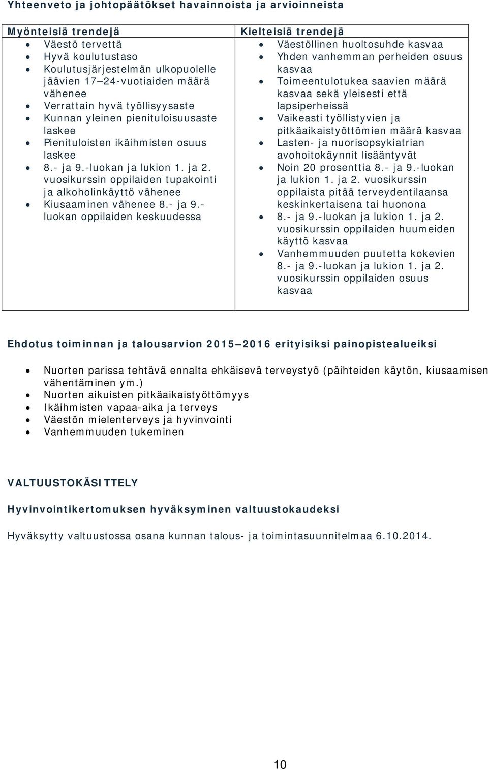 vuosikurssin oppilaiden tupakointi ja alkoholinkäyttö vähenee Kiusaaminen vähenee 8.- ja 9.