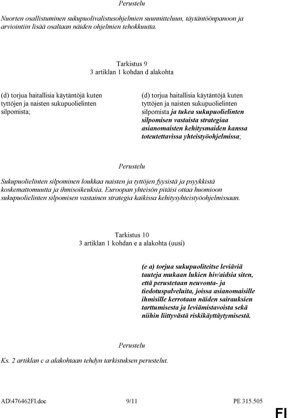 sukupuolielinten silpomista ja tukea sukupuolielinten silpomisen vastaista strategiaa asianomaisten kehitysmaiden kanssa toteutettavissa yhteistyöohjelmissa; Sukupuolielinten silpominen loukkaa