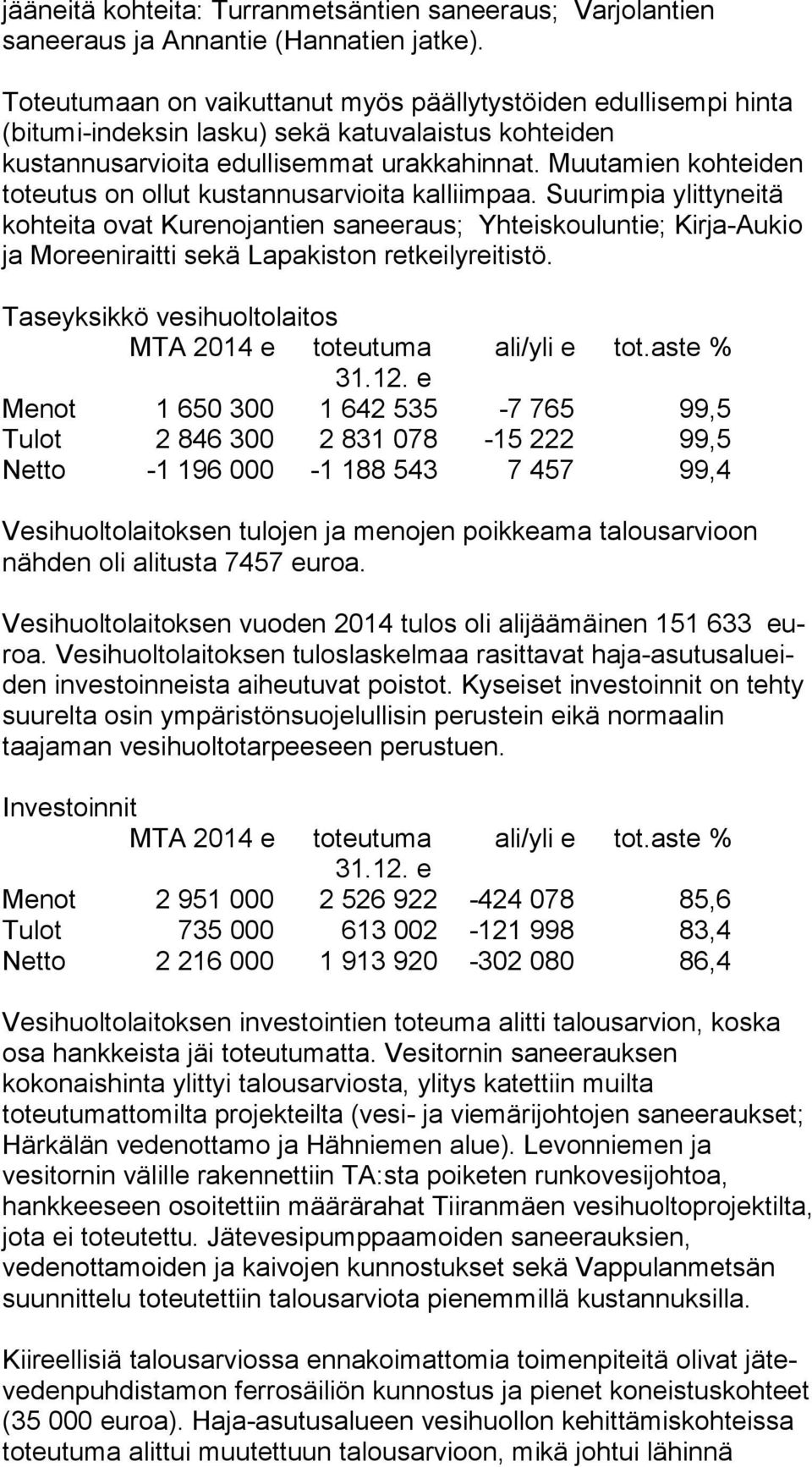 Muutamien kohteiden toteutus on ollut kus tan nus ar vioi ta kalliimpaa.