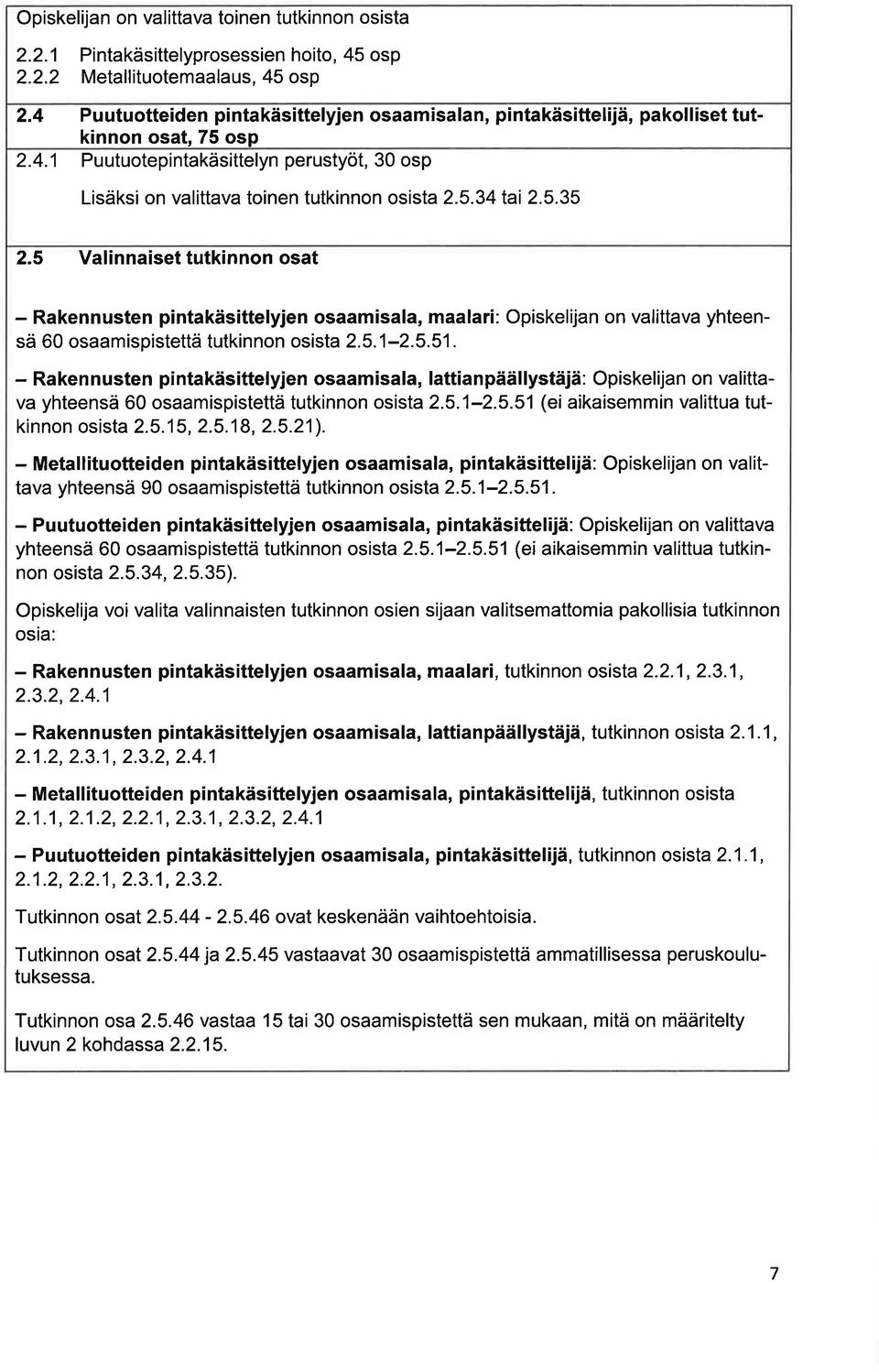 - Rkennusten pintkäsittelyjen smisl, lttinpäällystäjä: Opiskelijn n vlittv yhteensä 60 smispistettä tutkinnn sist.5.1-.5.51 (ei ikisemmin vlittu tutkinnn sist.5.15,.5.18,.5.1).