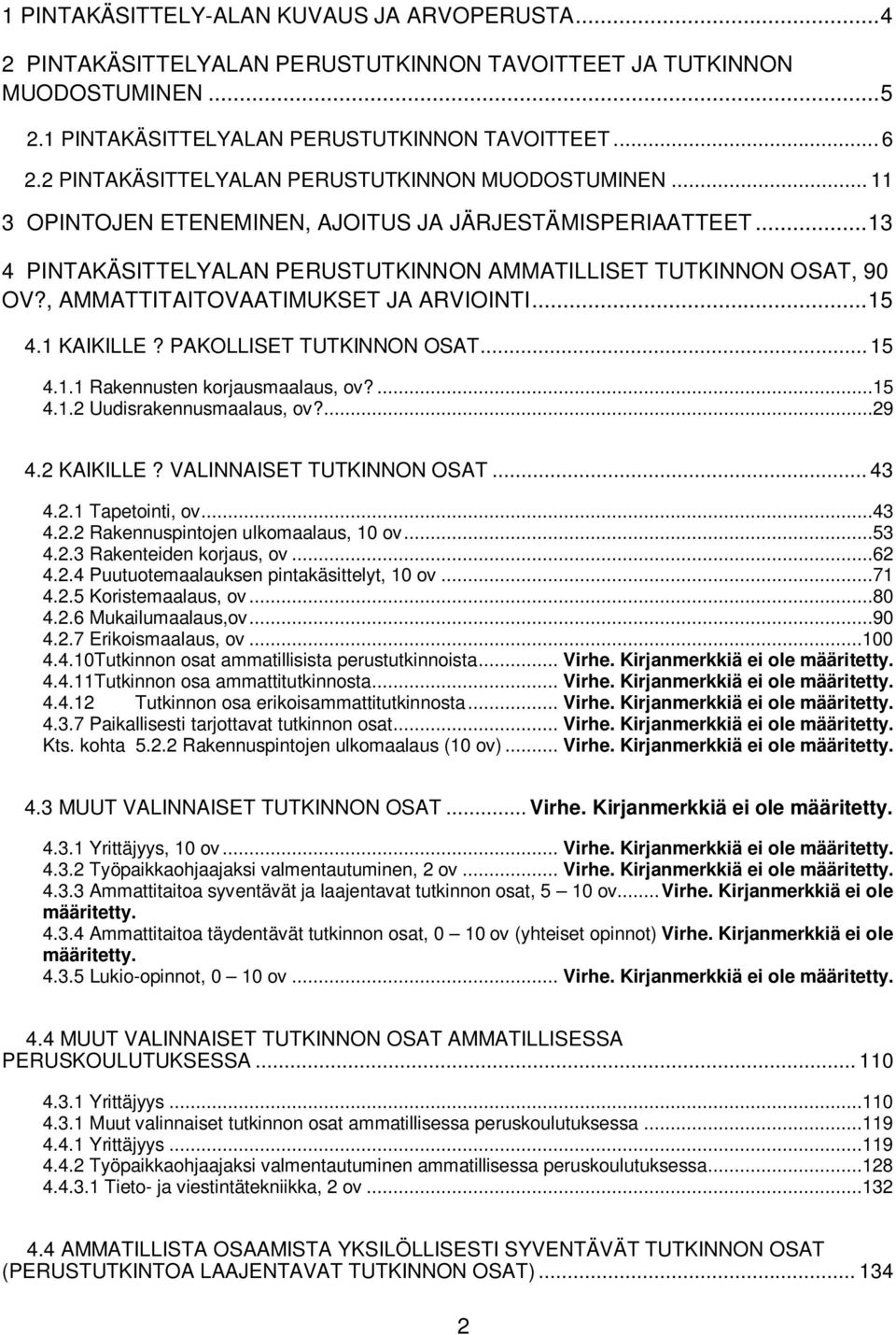 , AMMATTITAITOVAATIMUKSET JA ARVIOINTI... 15 4.1 KAIKILLE? PAKOLLISET TUTKINNON OSAT... 15 4.1.1 Rakennusten korjausmaalaus, ov?...15 4.1.2 Uudisrakennusmaalaus, ov?...29 4.2 KAIKILLE?