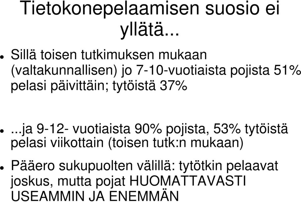 pelasi päivittäin; tytöistä 37%.