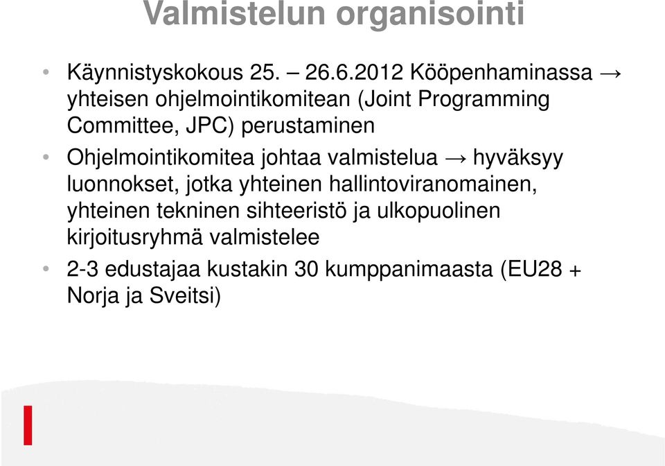 perustaminen Ohjelmointikomitea johtaa valmistelua hyväksyy luonnokset, jotka yhteinen