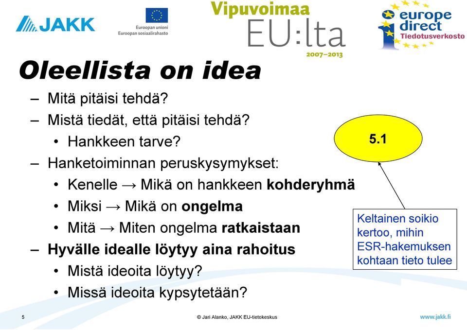 Mitä Miten ongelma ratkaistaan Hyvälle idealle löytyy aina rahoitus Mistä ideoita löytyy?