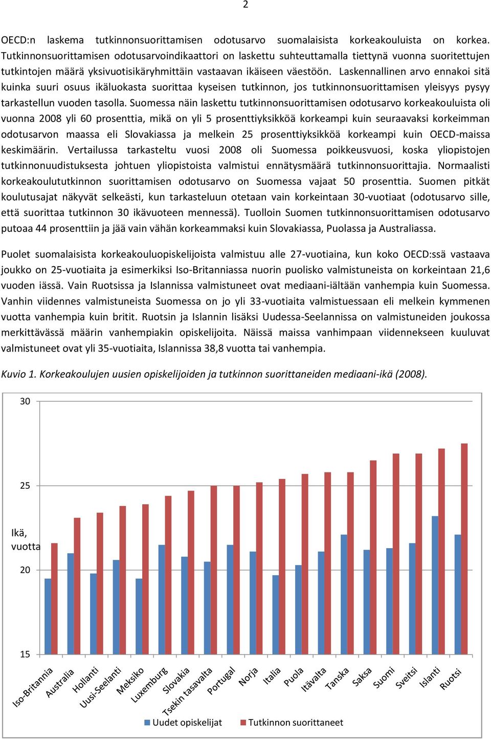 Laskennallinen arvo ennakoi sitä kuinka suuri osuus ikäluokasta suorittaa kyseisen tutkinnon, jos tutkinnonsuorittamisen yleisyys pysyy tarkastellun vuoden tasolla.