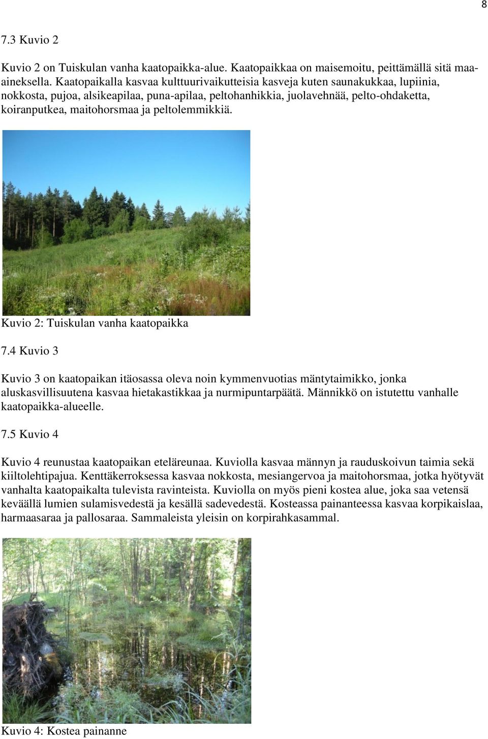 peltolemmikkiä. Kuvio 2: Tuiskulan vanha kaatopaikka 7.