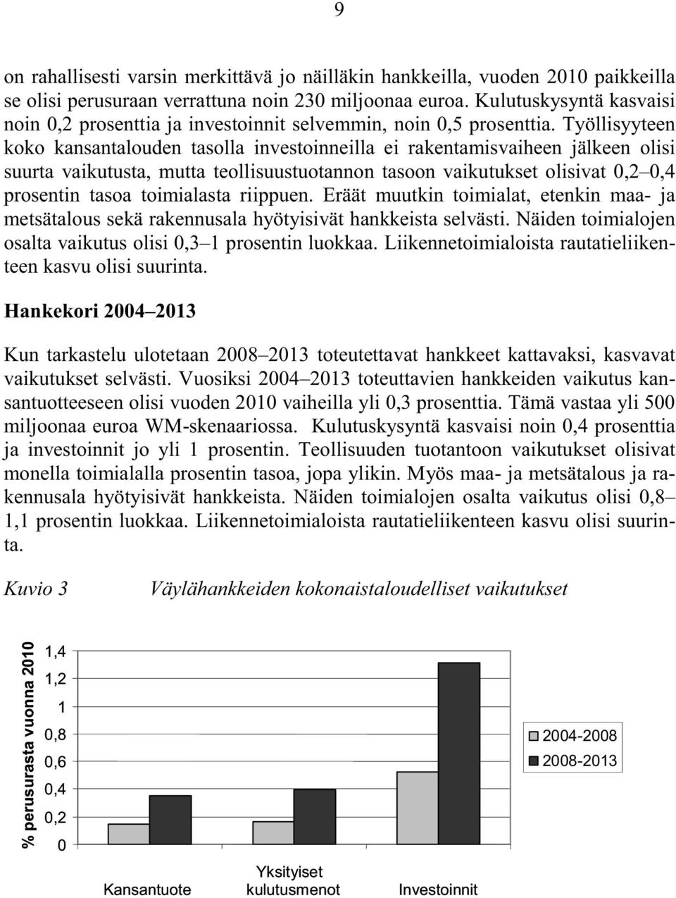 Työllisyyteen koko kansantalouden tasolla investoinneilla ei rakentamisvaiheen jälkeen olisi suurta vaikutusta, mutta teollisuustuotannon tasoon vaikutukset olisivat 0,2 0,4 prosentin tasoa