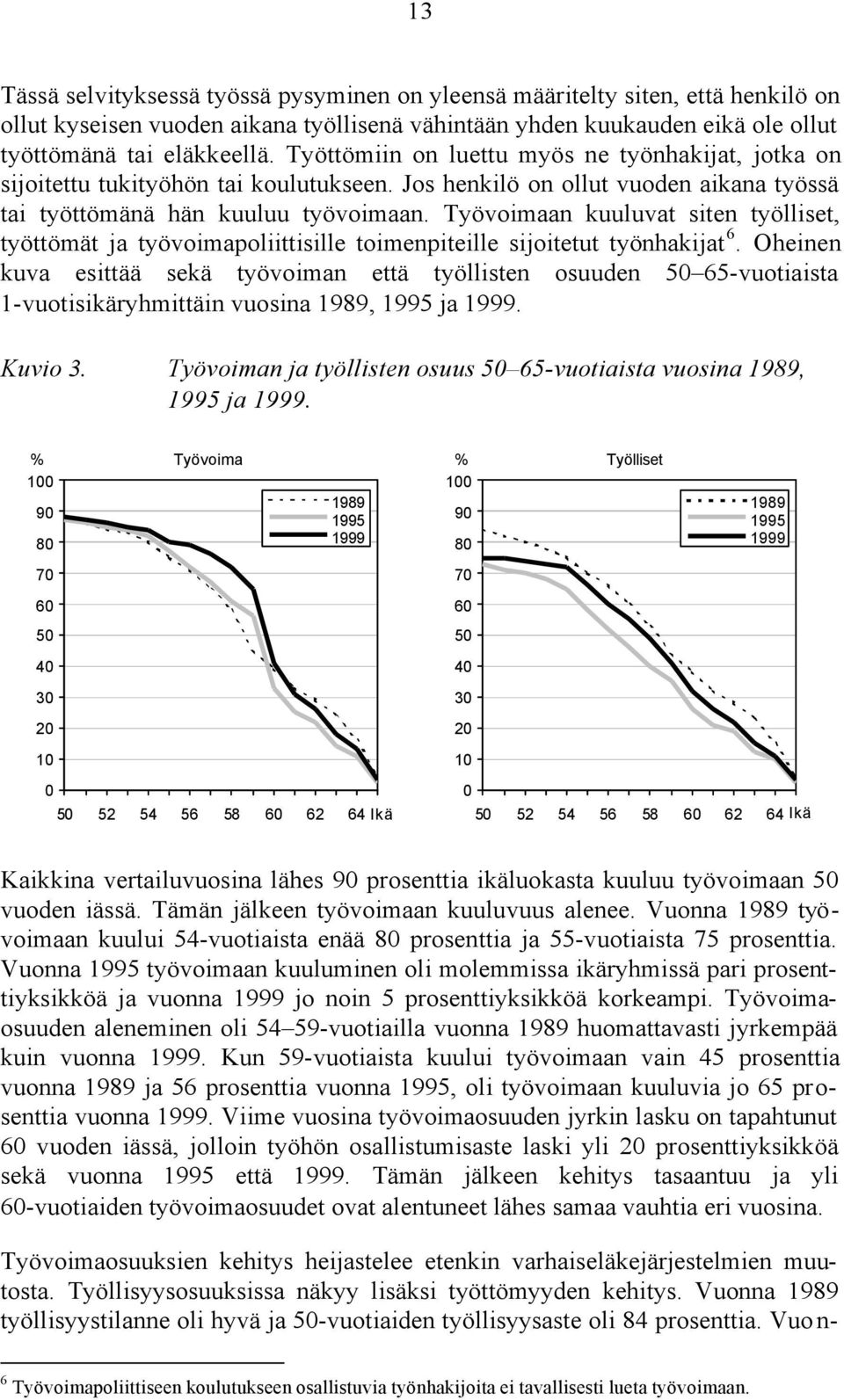 Työvoimaan kuuluvat siten työlliset, työttömät ja työvoimapoliittisille toimenpiteille sijoitetut työnhakijat 6.