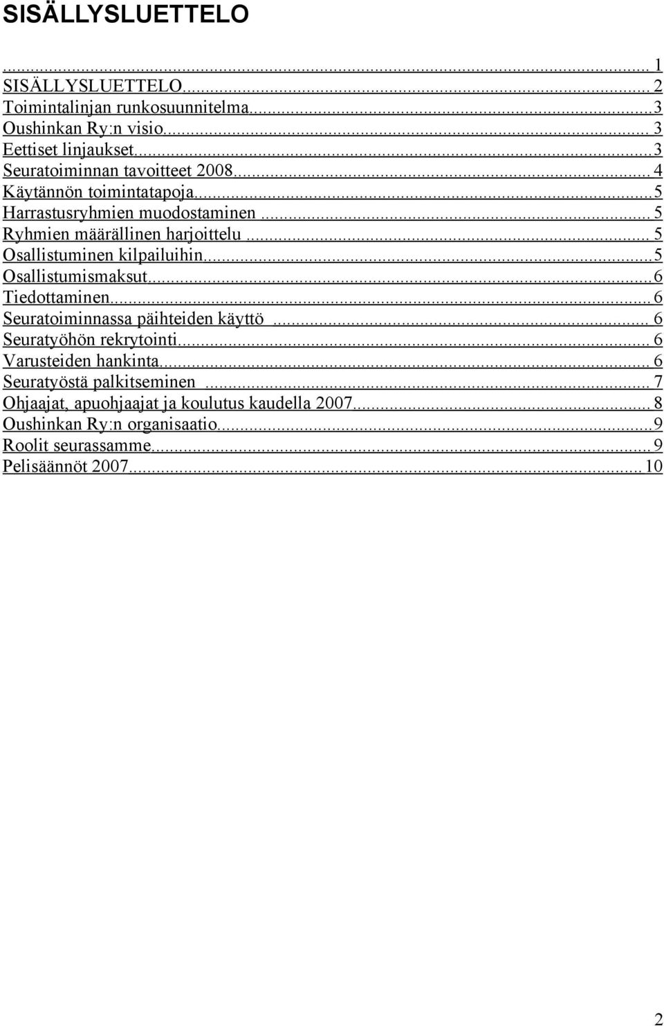 .. 5 Osallistuminen kilpailuihin...5 Osallistumismaksut...6 Tiedottaminen... 6 Seuratoiminnassa päihteiden käyttö... 6 Seuratyöhön rekrytointi.