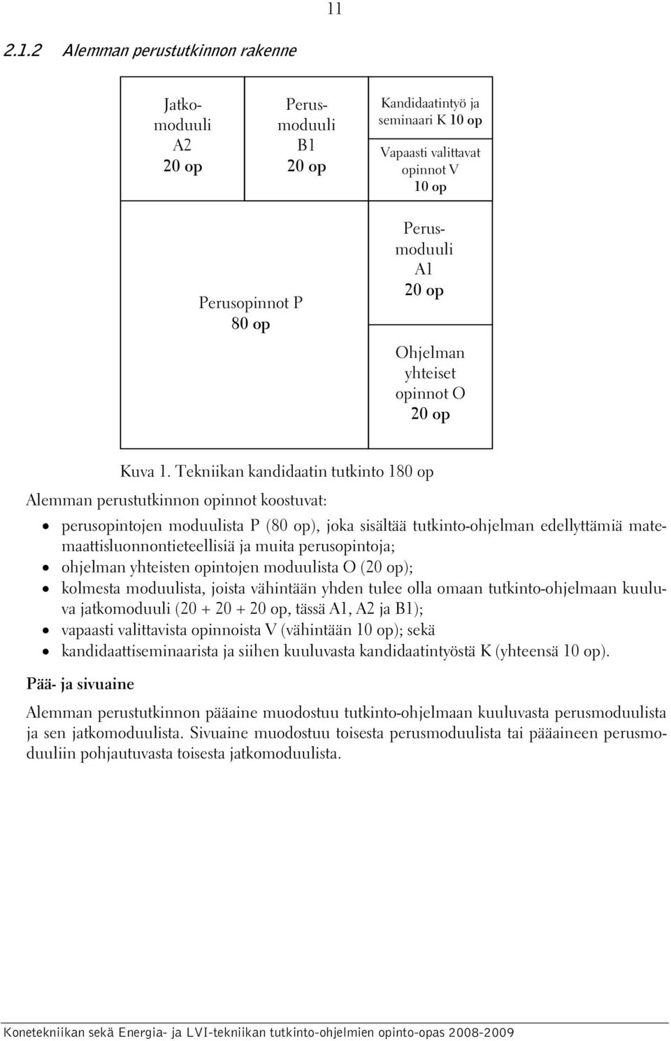 Tekniikan kandidaatin tutkinto 180 op Alemman perustutkinnon opinnot koostuvat: perusopintojen moduulista P (80 op), joka sisältää tutkinto-ohjelman edellyttämiä matemaattisluonnontieteellisiä ja