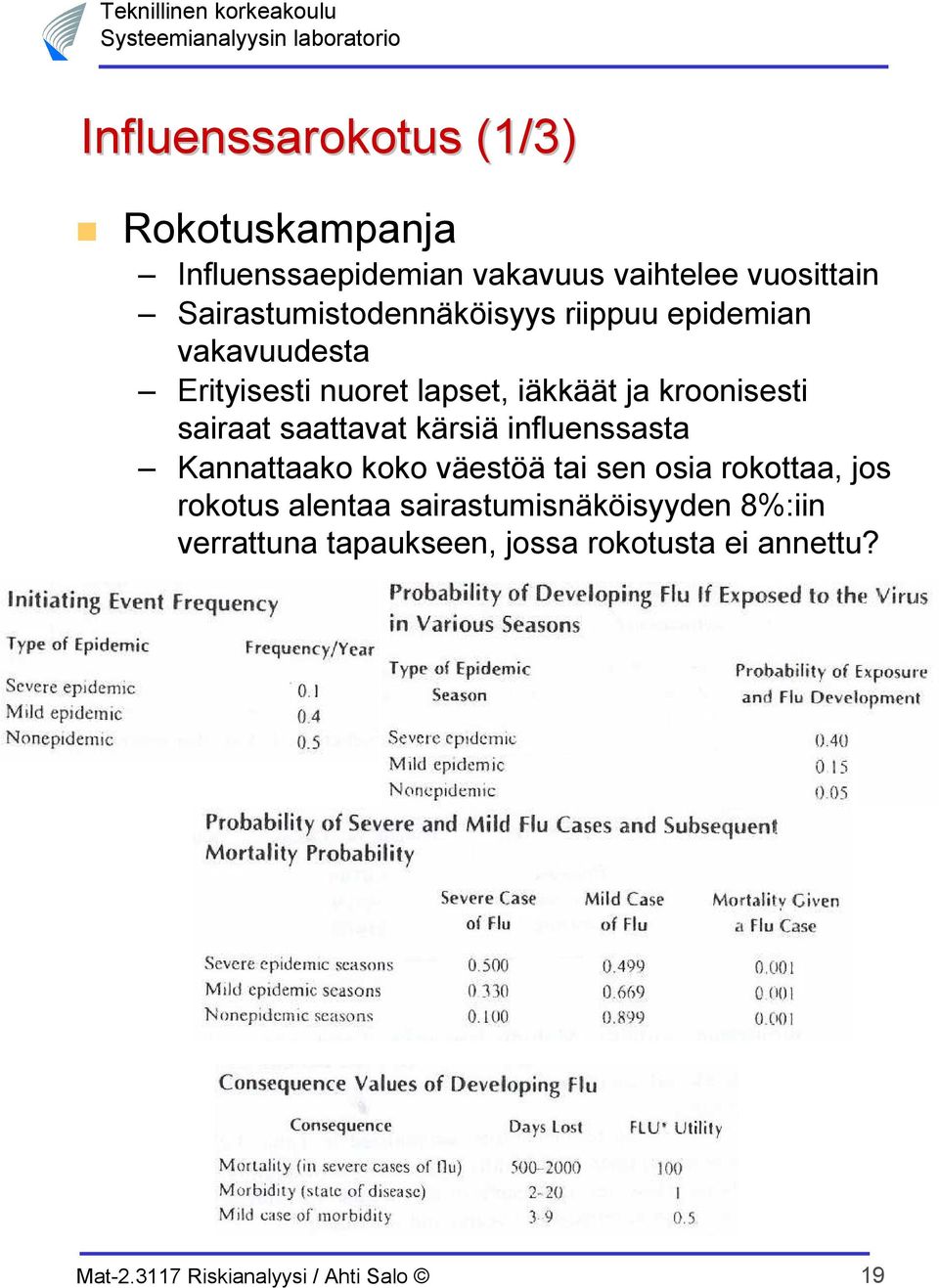 kroonisesti sairaat saattavat kärsiä influenssasta Kannattaako koko väestöä tai sen osia rokottaa, jos