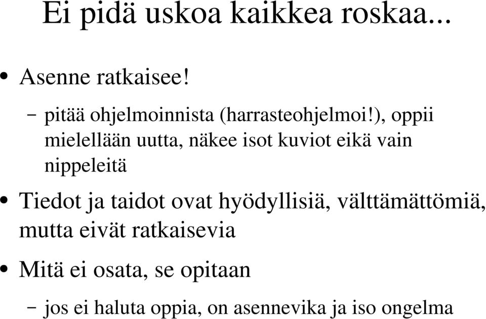 ), oppii mielellään uutta, näkee isot kuviot eikä vain nippeleitä Tiedot ja