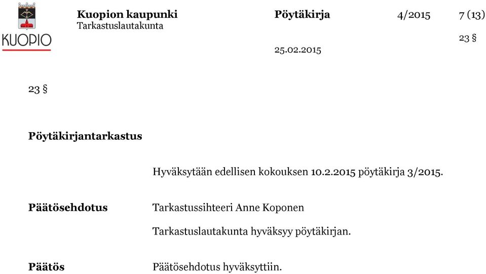 kokouksen 10.2.2015 pöytäkirja 3/2015.