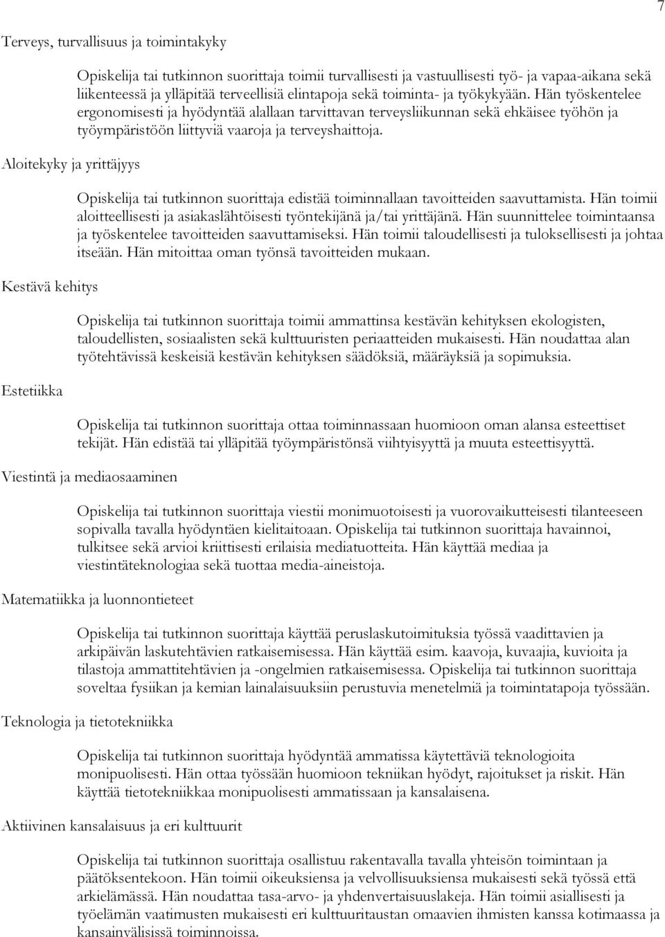 Hän työskentelee ergonomisesti ja hyödyntää alallaan tarvittavan terveysliikunnan sekä ehkäisee työhön ja työympäristöön liittyviä vaaroja ja terveyshaittoja.