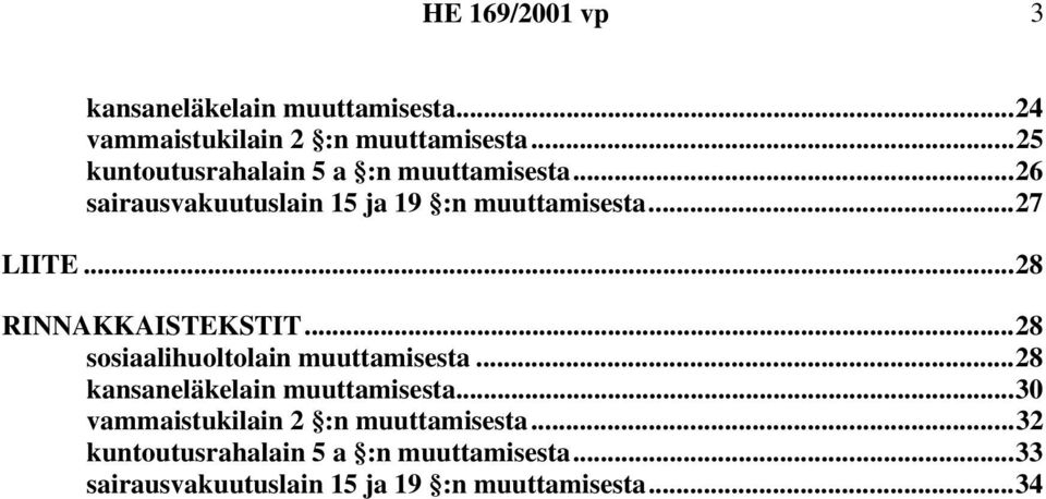 ..28 RINNAKKAISTEKSTIT...28 sosiaalihuoltolain muuttamisesta...28 kansaneläkelain muuttamisesta.