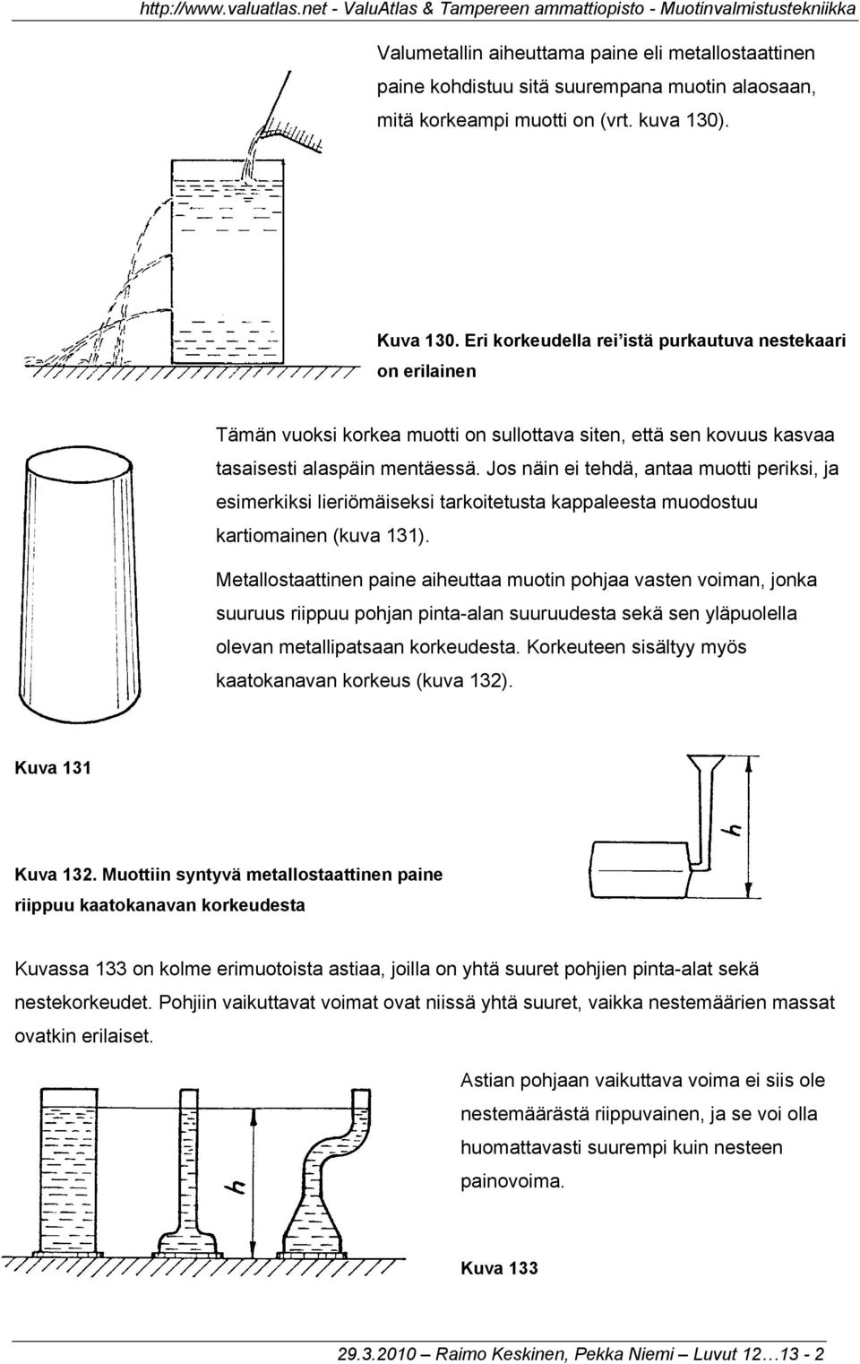 Jos näin ei tehdä, antaa muotti periksi, ja esimerkiksi lieriömäiseksi tarkoitetusta kappaleesta muodostuu kartiomainen (kuva 131).