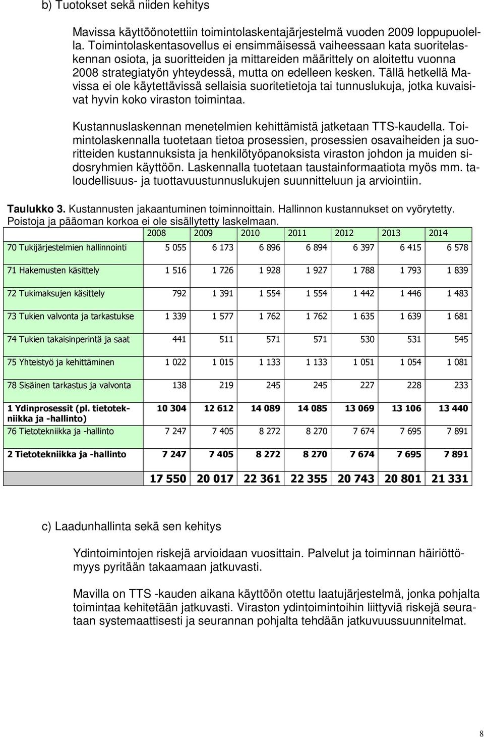 kesken. Tällä hetkellä Mavissa ei ole käytettävissä sellaisia suoritetietoja tai tunnuslukuja, jotka kuvaisivat hyvin koko viraston toimintaa.