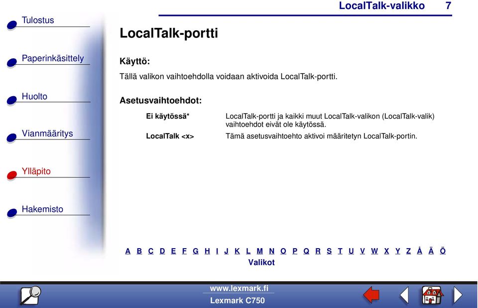 Ei käytössä* LocalTalk <x> LocalTalk-portti ja kaikki muut