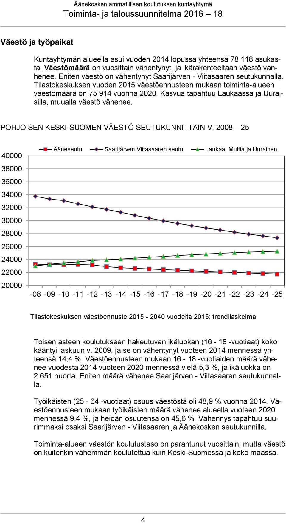 Kasvua tapahtuu Laukaassa ja Uuraisilla, muualla väestö vähenee. POHJOISEN KESKI-SUOMEN VÄESTÖ SEUTUKUNNITTAIN V.