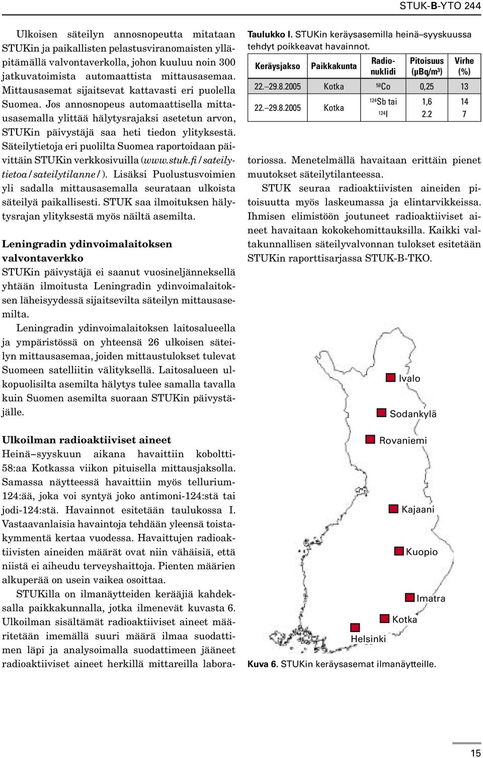 Säteilytietoja eri puolilta Suomea raportoidaan päivittäin STUKin verkkosivuilla (www.stuk.fi/sateilytietoa/sateilytilanne/).