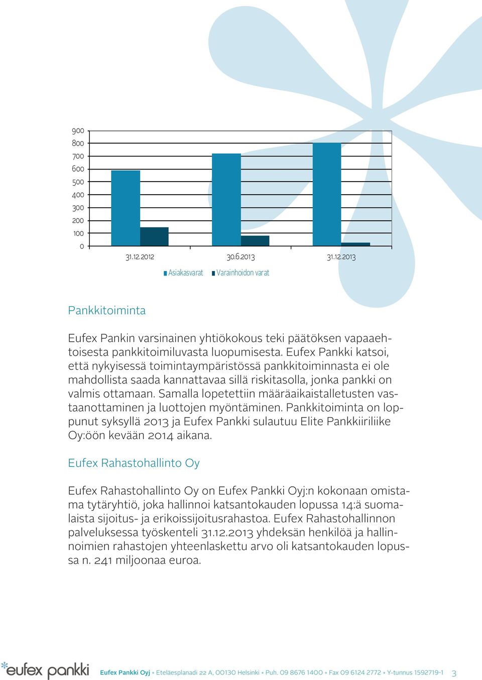 Eufex Pankki katsoi, että nykyisessä toimintaympäristössä pankkitoiminnasta ei ole mahdollista saada kannattavaa sillä riskitasolla, jonka pankki on valmis ottamaan.