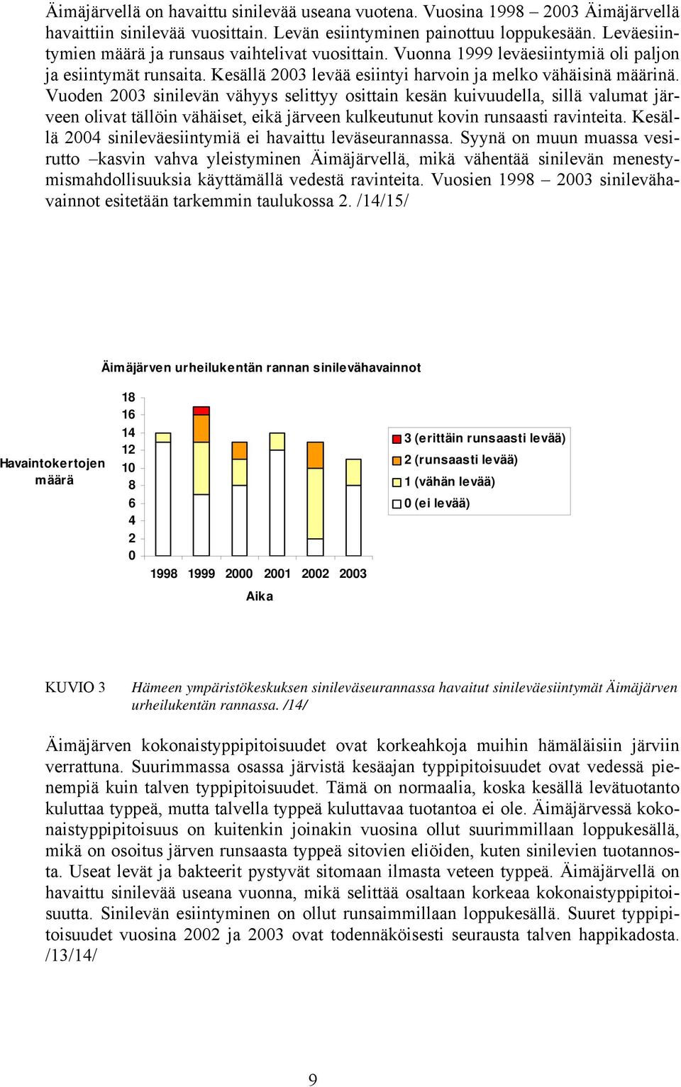 Vuoden 2003 sinilevän vähyys selittyy osittain kesän kuivuudella, sillä valumat järveen olivat tällöin vähäiset, eikä järveen kulkeutunut kovin runsaasti ravinteita.