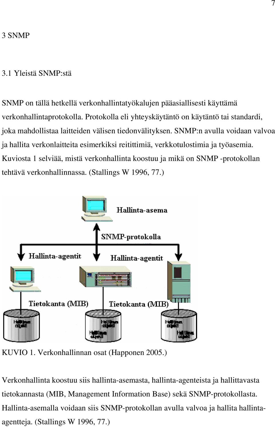 SNMP:n avulla voidaan valvoa ja hallita verkonlaitteita esimerkiksi reitittimiä, verkkotulostimia ja työasemia.
