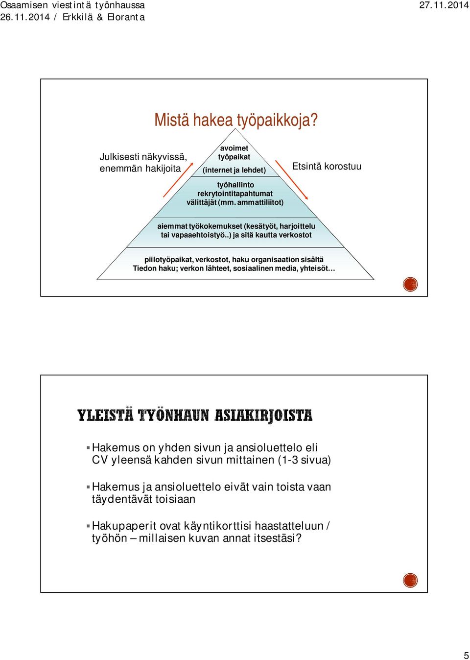 ammattiliitot) aiemmat työkokemukset (kesätyöt, harjoittelu tai vapaaehtoistyö.