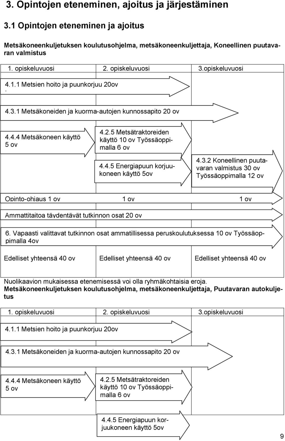 4.5 Energiapuun korjuukoneen käyttö 5ov 4.3.2 Koneellinen puutavaran valmistus 30 ov Työssäoppimalla 12 ov Opinto-ohjaus 1 ov 1 ov 1 ov Ammattitaitoa täydentävät tutkinnon osat 20 ov 6.