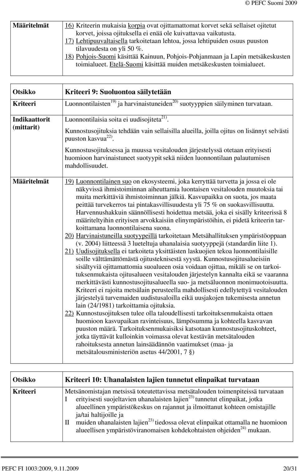 Etelä-Suomi käsittää muiden metsäkeskusten toimialueet. 9: Suoluontoa säilytetään Luonnontilaisten 19) ja harvinaistuneiden 20) suotyyppien säilyminen turvataan.