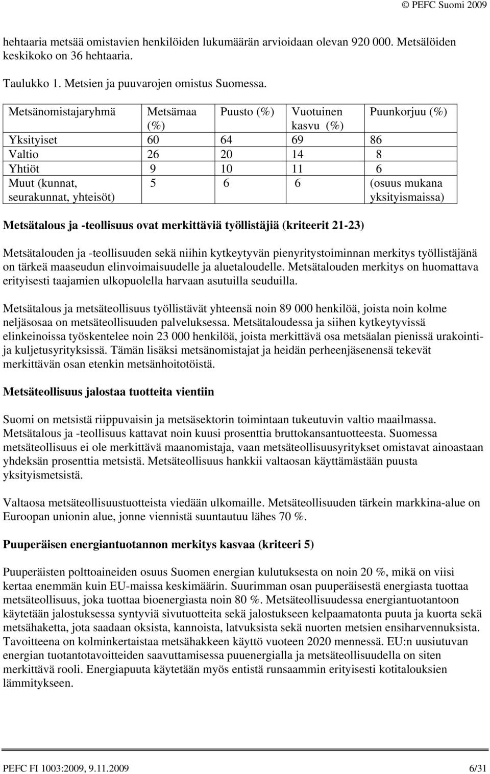 yksityismaissa) Metsätalous ja -teollisuus ovat merkittäviä työllistäjiä (kriteerit 21-23) Metsätalouden ja -teollisuuden sekä niihin kytkeytyvän pienyritystoiminnan merkitys työllistäjänä on tärkeä