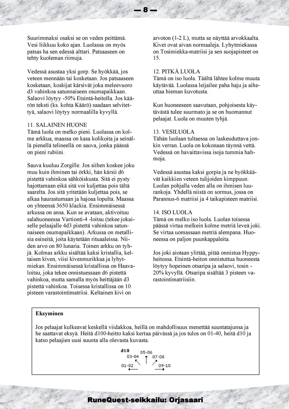 Jos käärön teksti (ks. kohta Käärö) saadaan selvitettyä, salaovi löytyy normaalilla kyvyllä. 11. SALAINEN HUONE Tämä luola on melko pieni.