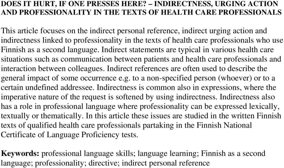 professionality in the texts of health care professionals who use Finnish as a second language.