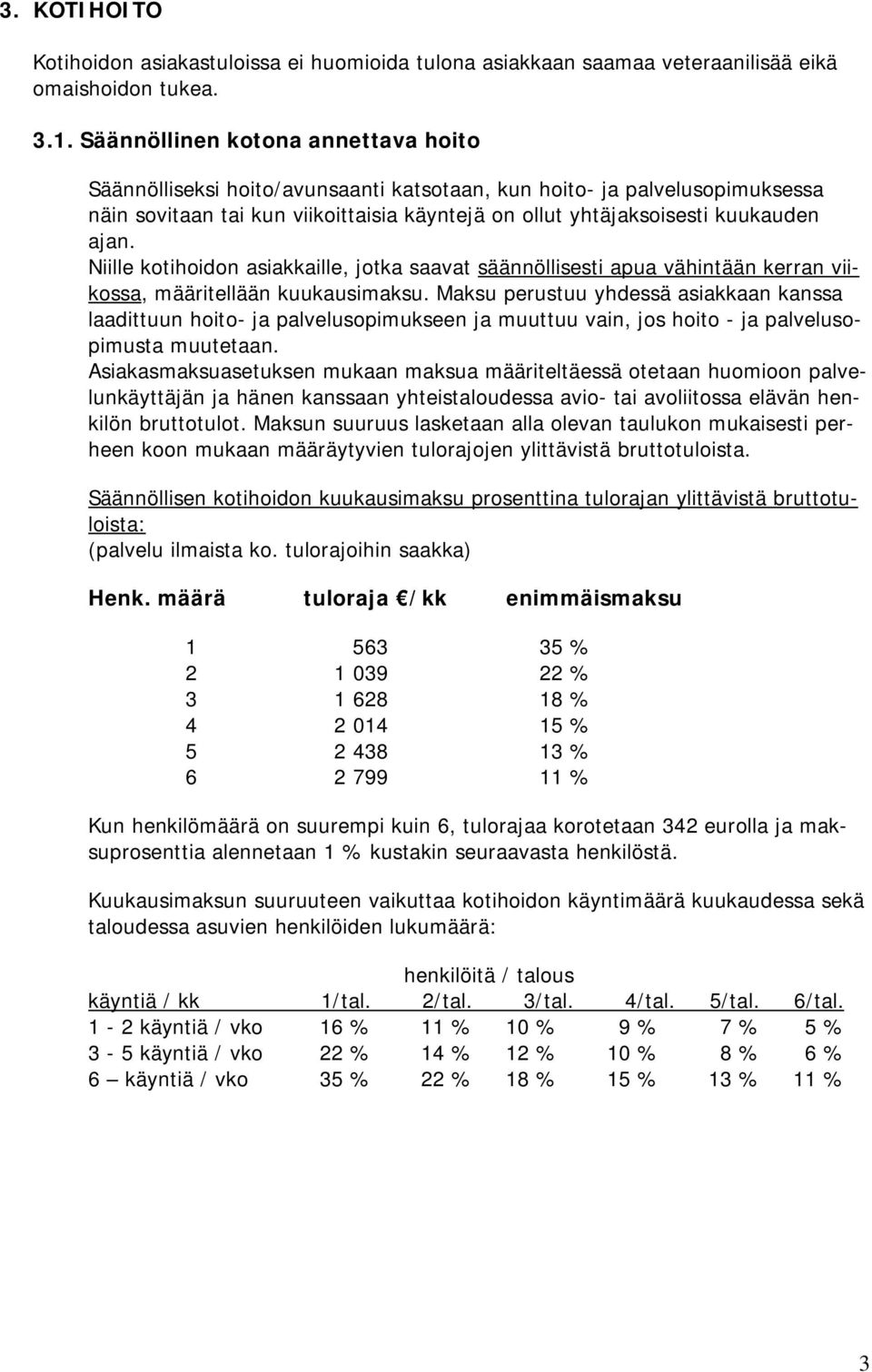 Niille kotihoidon asiakkaille, jotka saavat säännöllisesti apua vähintään kerran viikossa, määritellään kuukausimaksu.