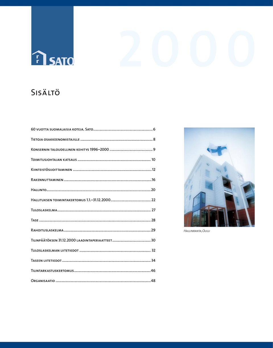 ..20 Hallituksen toimintakertomus 1.1. 31.12.2000... 22 Tuloslaskelma... 27 Tase... 28 Rahoituslaskelma.