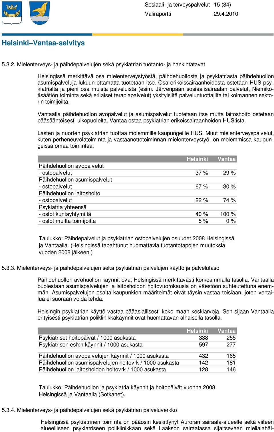 ottamatta tuotetaan itse. Osa erikoissairaanhoidosta ostetaan HUS psykiatrialta ja pieni osa muista palveluista (esim.