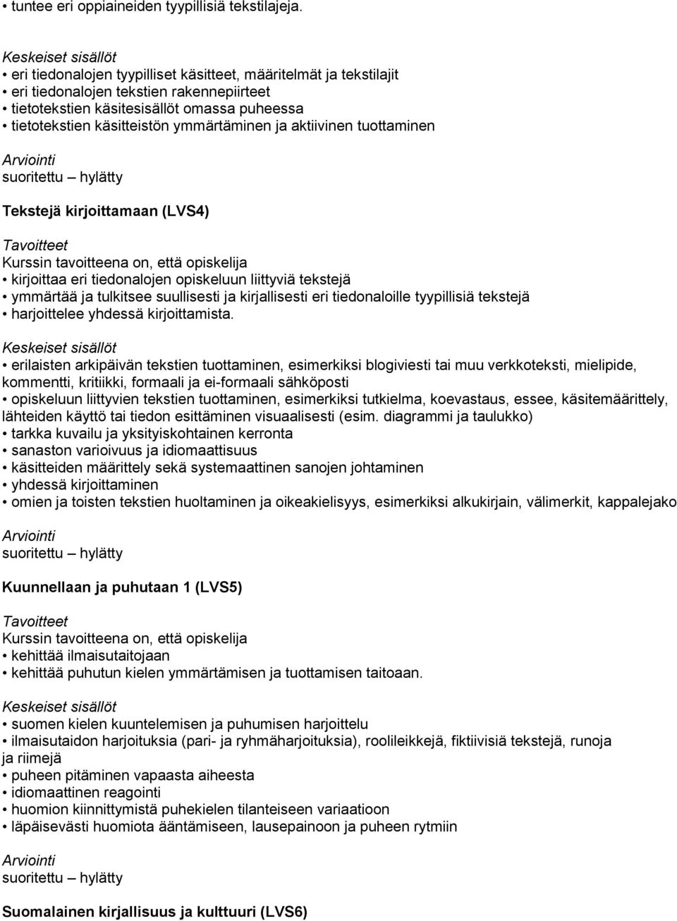 aktiivinen tuottaminen Tekstejä kirjoittamaan (LVS4) kirjoittaa eri tiedonalojen opiskeluun liittyviä tekstejä ymmärtää ja tulkitsee suullisesti ja kirjallisesti eri tiedonaloille tyypillisiä