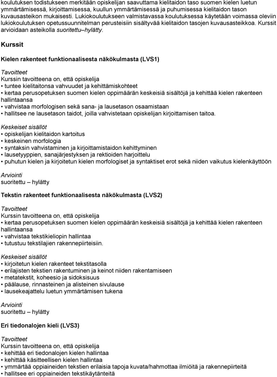 Kurssit arvioidaan asteikolla suoritettu hylätty.