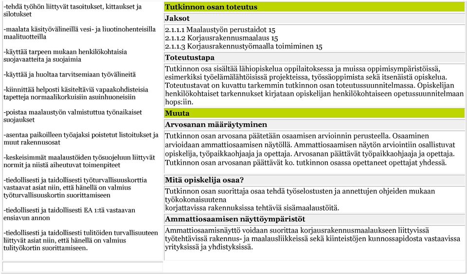 työnaikaiset suojaukset -asentaa paikoilleen työajaksi poistetut listoitukset ja muut rakennusosat -keskeisimmät maalaustöiden työsuojeluun liittyvät normit ja niistä aiheutuvat toimenpiteet