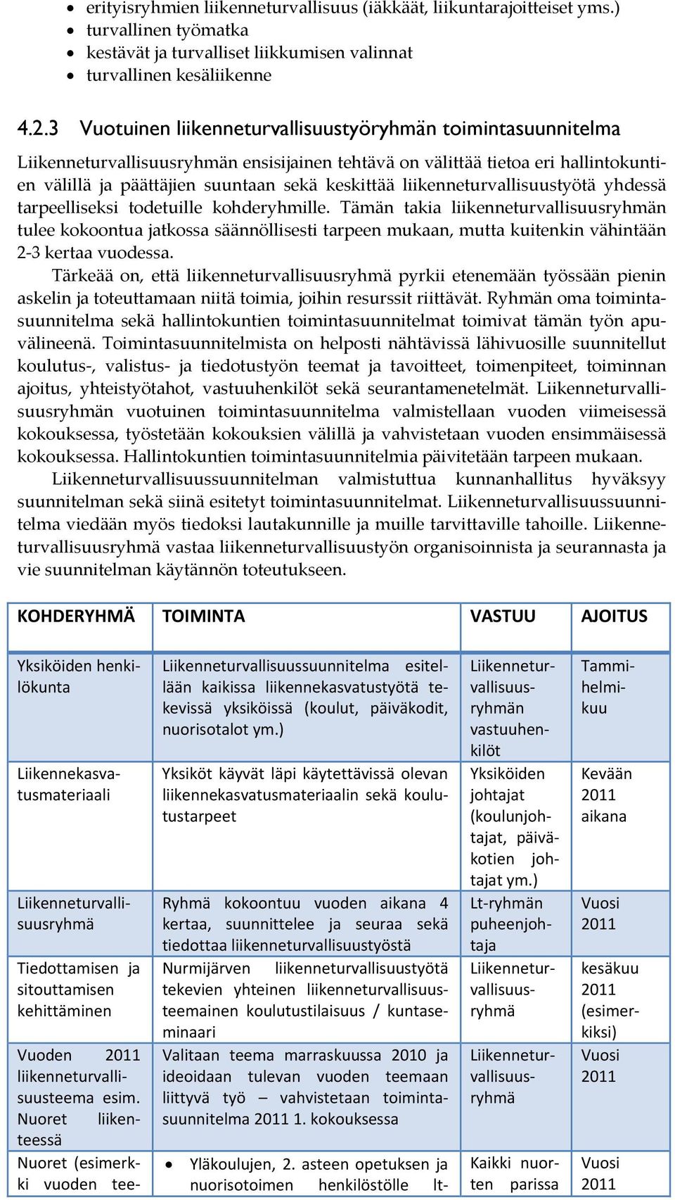 liikenneturvallisuustyötä yhdessä tarpeelliseksi todetuille kohderyhmille.