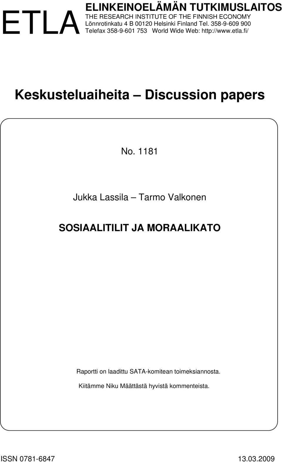 fi/ Keskusteluaiheita Discussion papers No.