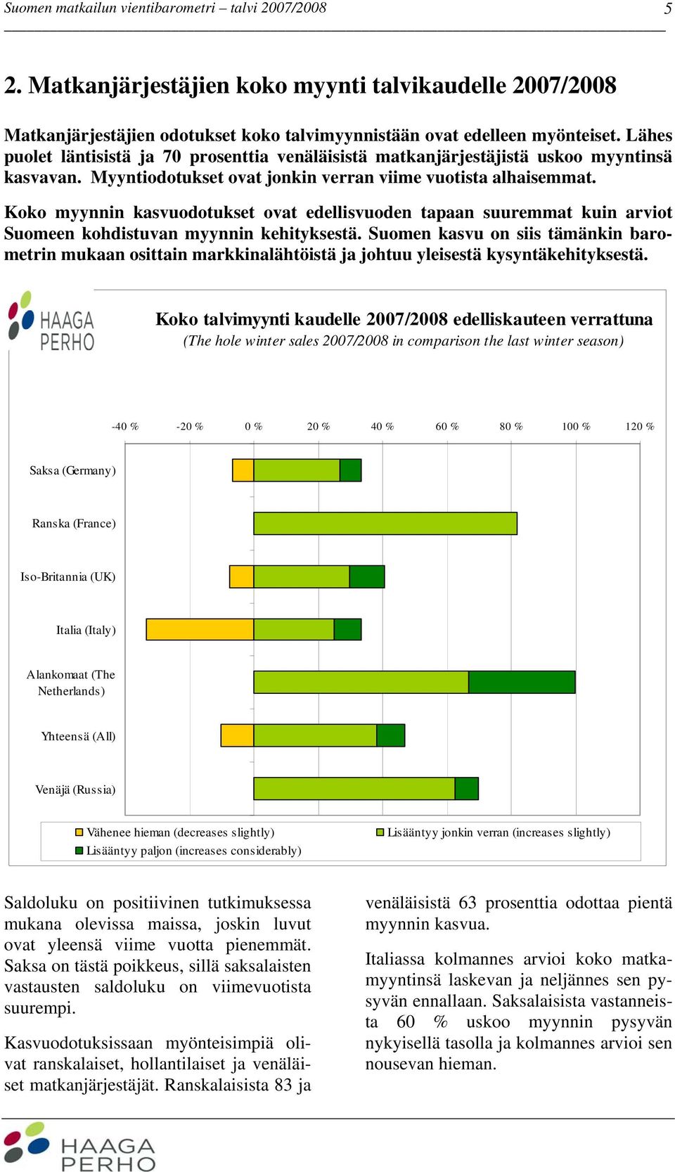 Koko myynnin kasvuodotukset ovat edellisvuoden tapaan suuremmat kuin arviot Suomeen kohdistuvan myynnin kehityksestä.