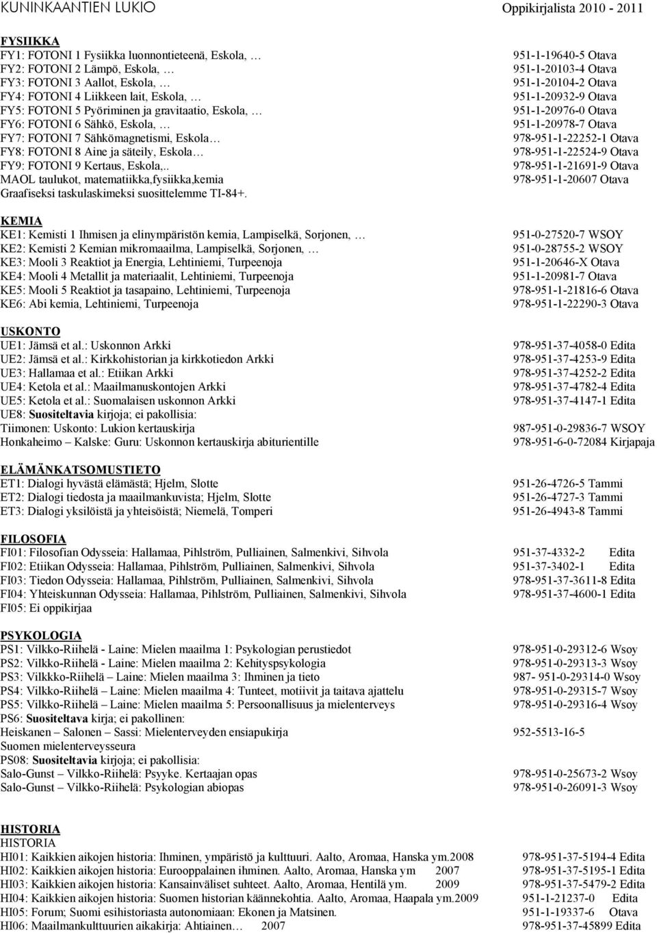 . MAOL taulukot, matematiikka,fysiikka,kemia Graafiseksi taskulaskimeksi suosittelemme TI-84+.