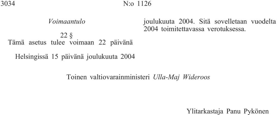 Sitä sovelletaan vuodelta 2004 toimitettavassa verotuksessa.