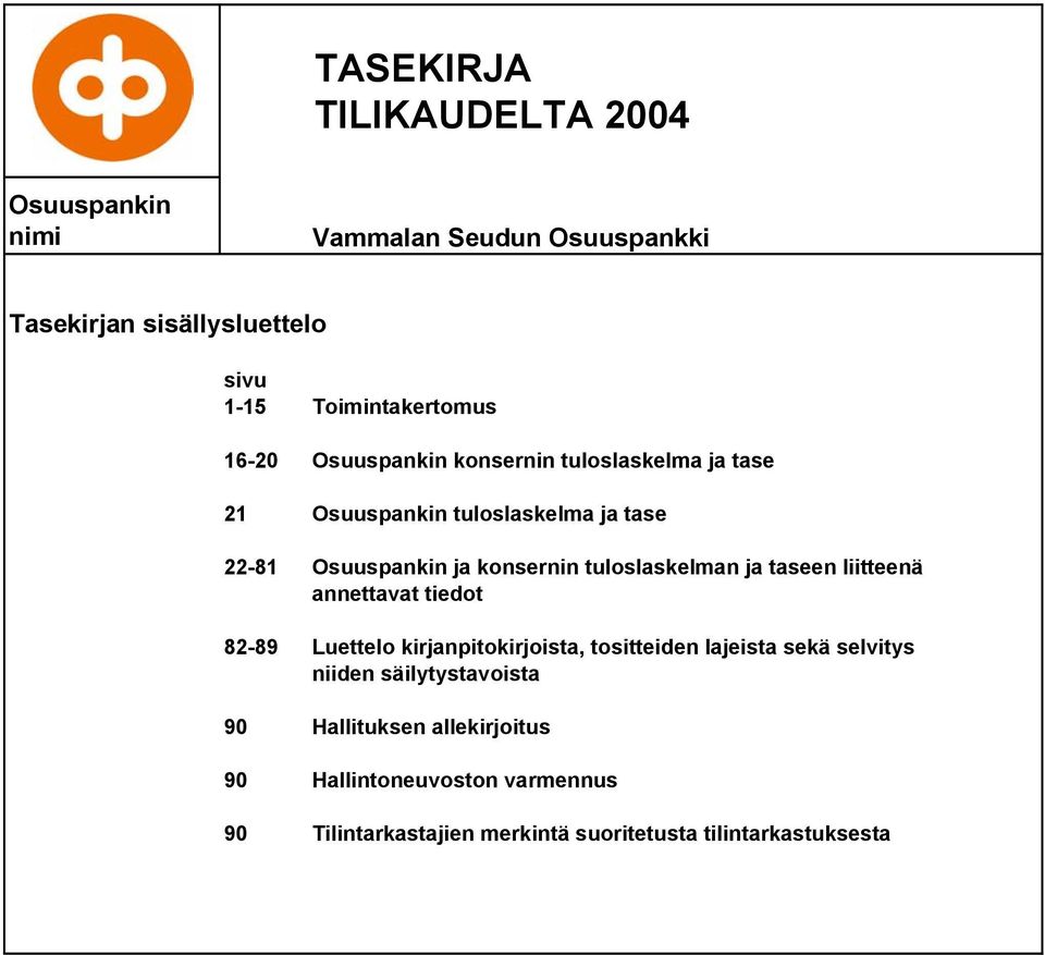 tuloslaskelman ja taseen liitteenä annettavat tiedot 82-89 Luettelo kirjanpitokirjoista, tositteiden lajeista sekä selvitys