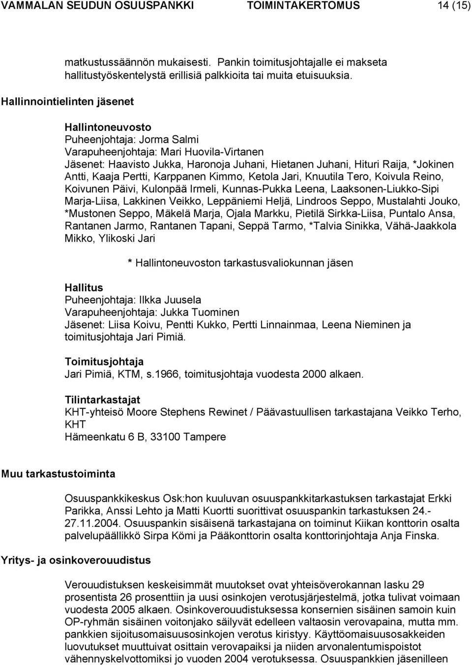 Antti, Kaaja Pertti, Karppanen Kimmo, Ketola Jari, Knuutila Tero, Koivula Reino, Koivunen Päivi, Kulonpää Irmeli, Kunnas-Pukka Leena, Laaksonen-Liukko-Sipi Marja-Liisa, Lakkinen Veikko, Leppäniemi