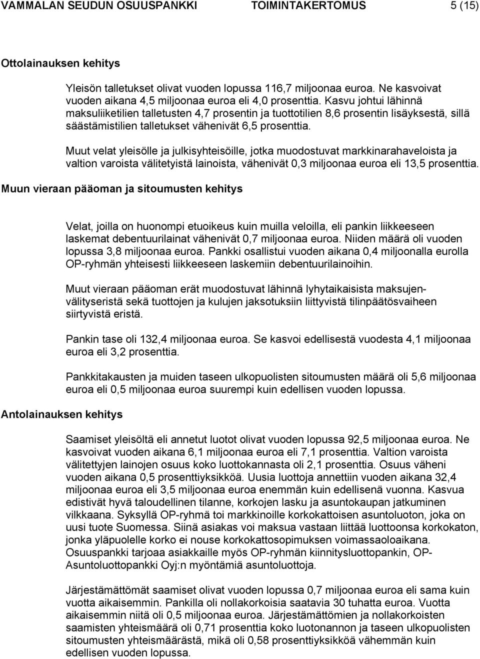 Kasvu johtui lähinnä maksuliiketilien talletusten 4,7 prosentin ja tuottotilien 8,6 prosentin lisäyksestä, sillä säästämistilien talletukset vähenivät 6,5 prosenttia.