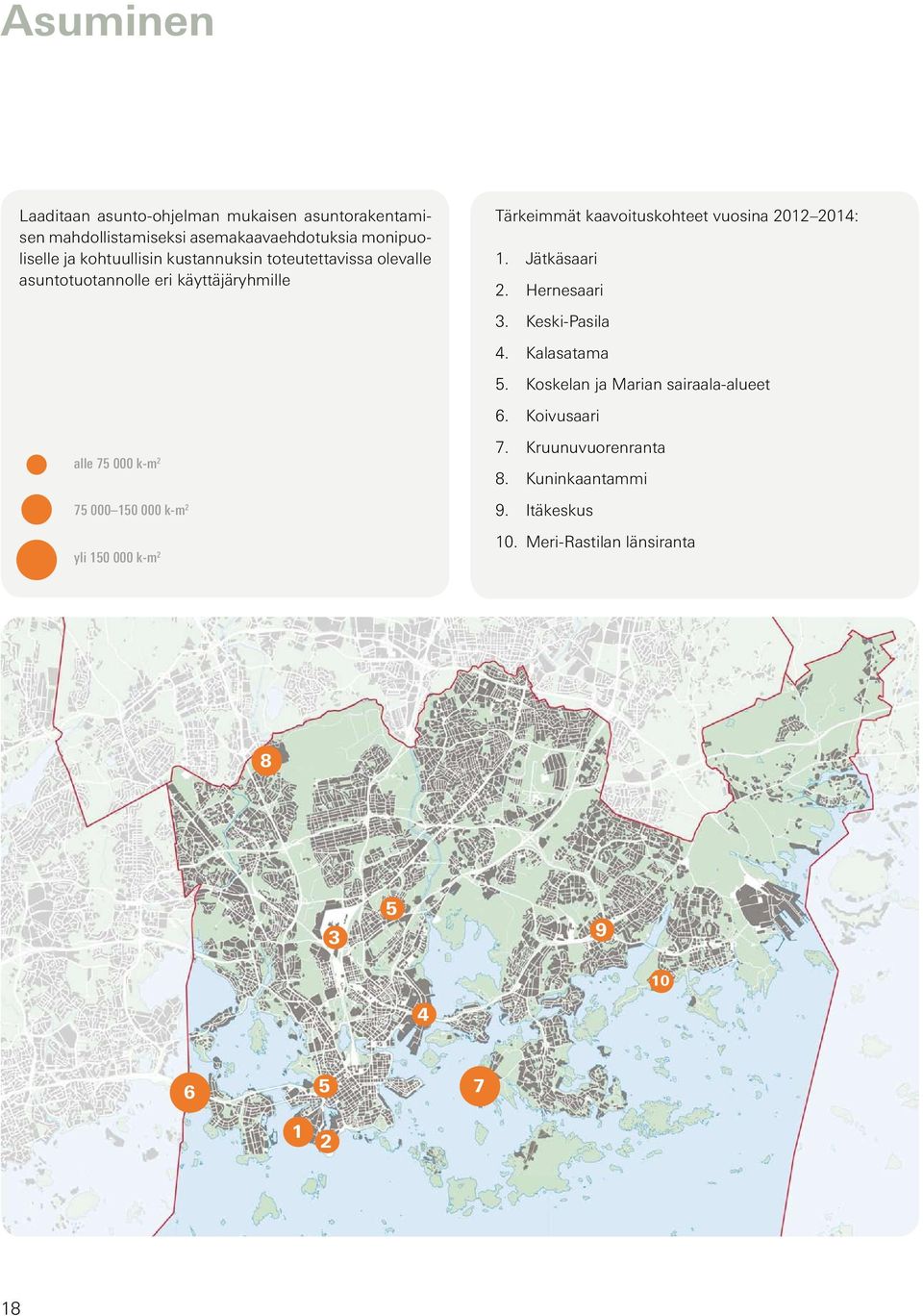 150 000 k-m 2 Tärkeimmät kaavoituskohteet vuosina 2012 2014: 1. Jätkäsaari 2. Hernesaari 3. Keski-Pasila 4. Kalasatama 5.