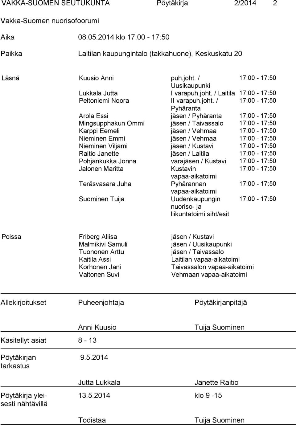 / Laitila 17:00-17:50 Peltoniemi Noora II varapuh.joht.